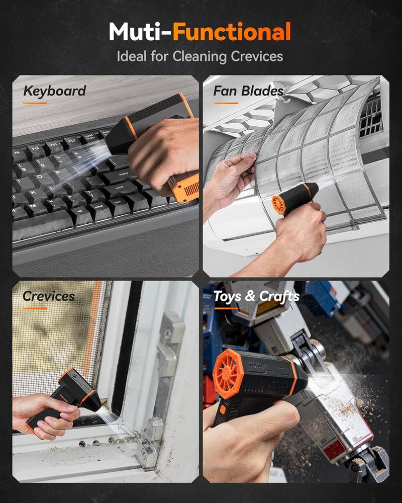 WOLFBOX MF50 Compressed Air Duster-110000RPM Super Power Electric Air Duster, 3-Gear Adjustable Mini Blower with Fast Charging, Dust Blower for Computer, Keyboard, House, Outdoor and Car - Image 4